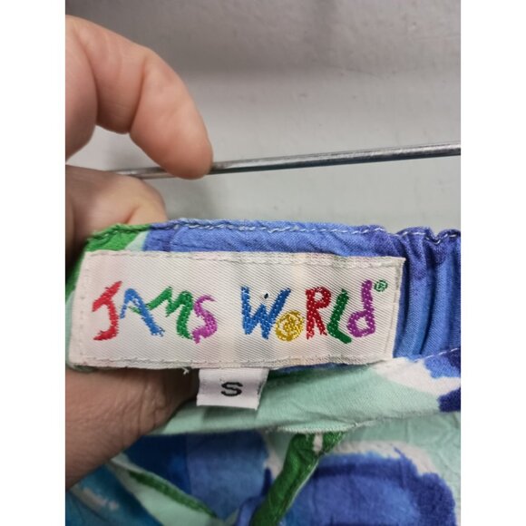 Vintage Jams World Womens Wide Leg Pants Small Blue Floral Crop Beach BOHO - Picture 8 of 8